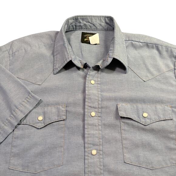 Saddle King Western Men's Pearl Snap Short Sleeve Sz L 16 - 16 1/2 (faded tag) - Picture 8 of 9